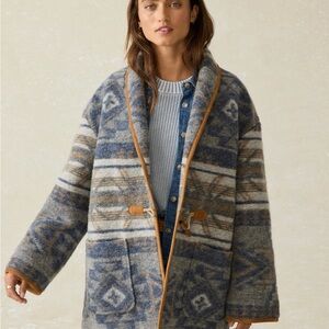 Faherty Yellowstone Wool Blanket Coat Southwestern Blue Toggle Jacket